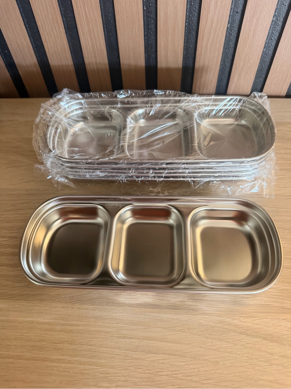 Korean Stainless Steel 3-Compartment Dipping Sauce Trays – Set of 6